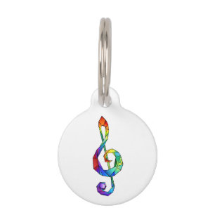 Rainbow musical key treble clef pet tag