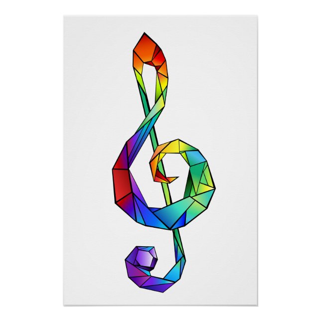 Rainbow musical key treble clef poster (Front)
