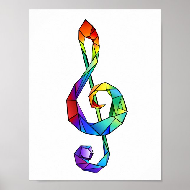 Rainbow musical key treble clef poster (Front)