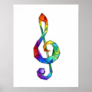 Rainbow musical key treble clef poster