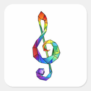 Rainbow musical key treble clef square sticker