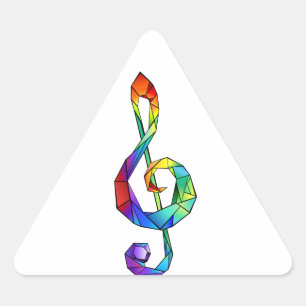 Rainbow musical key treble clef triangle sticker