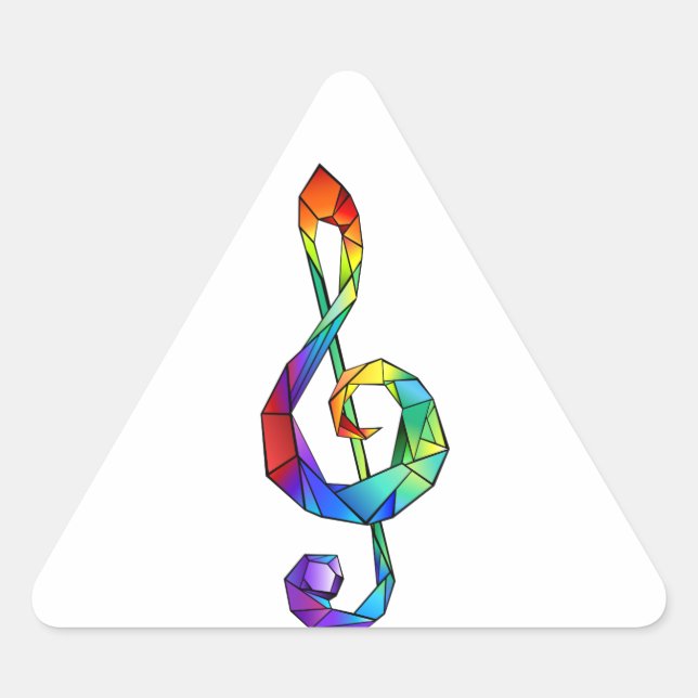 Rainbow musical key treble clef triangle sticker (Front)