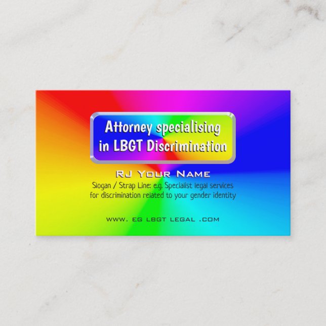 Rainbow Nameplate LGBT Attorney Law Services Business Card (Front)