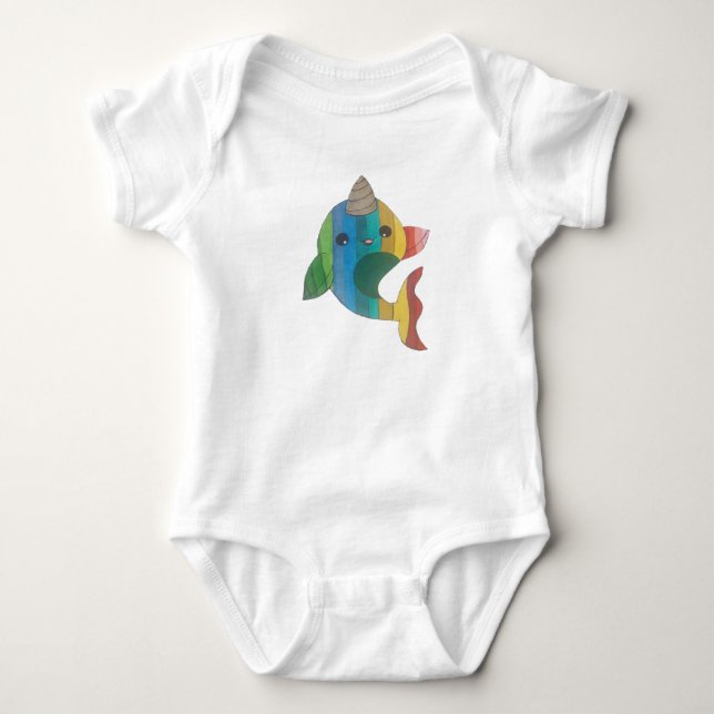 Rainbow Narwhal Baby Bodysuit (Front)