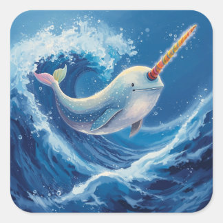 Rainbow Narwhal Ocean Magic Painting Collection Square Sticker