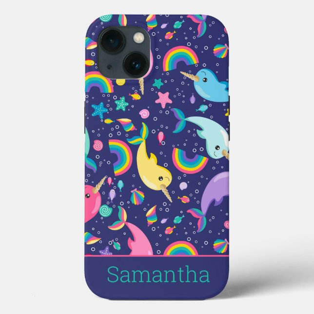 Rainbow Narwhal Under The Sea Girls Personalized Case-Mate iPhone Case (Back)