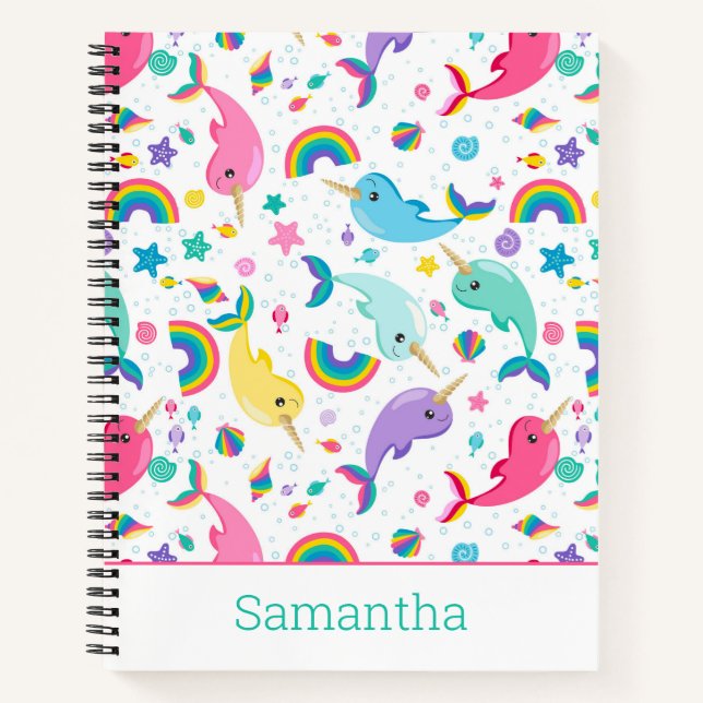 Rainbow Narwhal Under The Sea Girls Personalized N Notebook (Front)