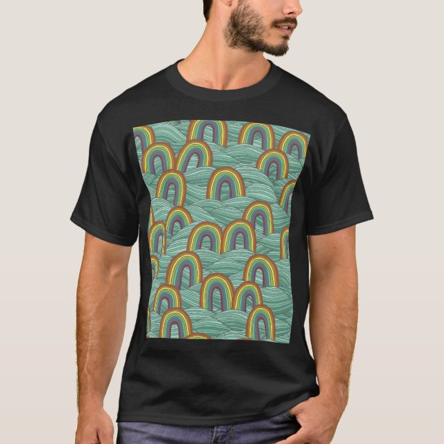 Rainbow Nature: Hand-Drawn Vintage Composition T-Shirt (Front)