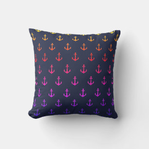 Rainbow Nautical Anchors Pattern Throw Pillow