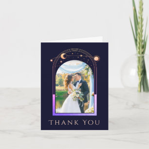Rainbow Navy Celestial Wedding Thank You Card