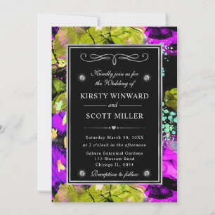 Rainbow Neon Abstract Glitter Frame Wedding Invitation