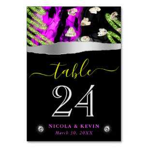Rainbow Neon Abstract Glitter Wedding Table Number