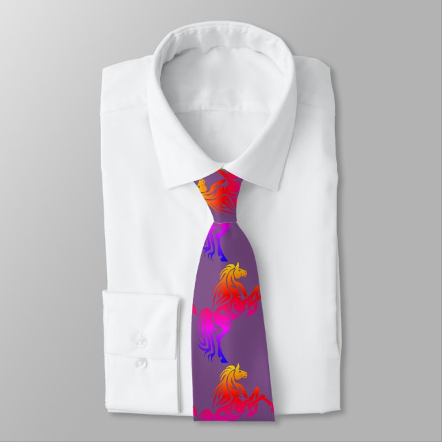 Rainbow Neon Colours Horse Print On Any Colour Tie (Tied)