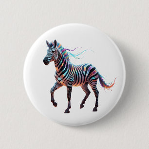Rainbow Neon Fantasy Zebra 2 Inch Round Button