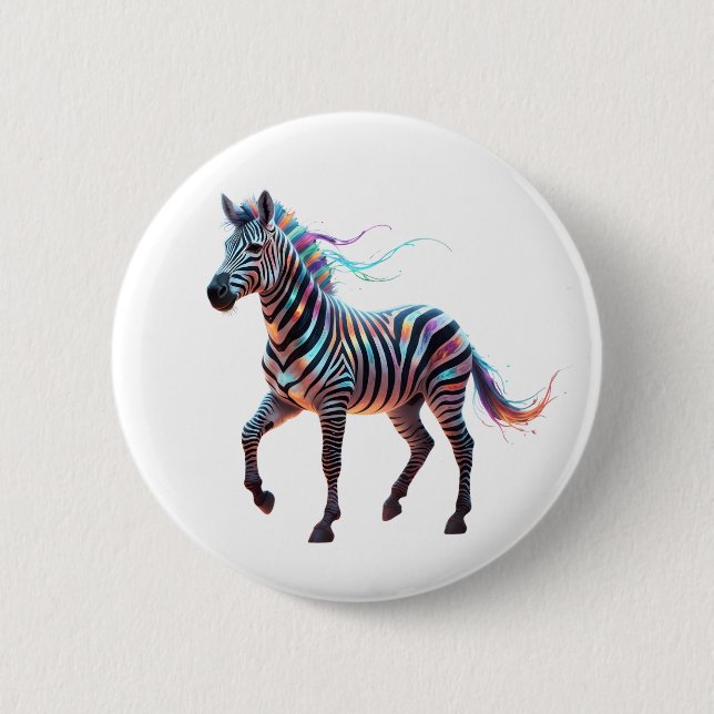 Rainbow Neon Fantasy Zebra 2 Inch Round Button (Front)