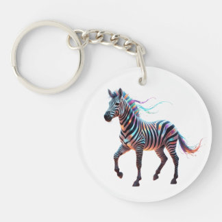 Rainbow Neon Fantasy Zebra Keychain