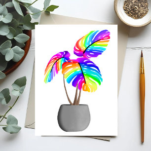 Rainbow Neon Monstera   Colourful Plant Postcard