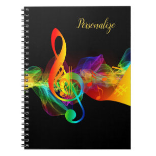 Rainbow Neon Music Note Journal Carnet spiral