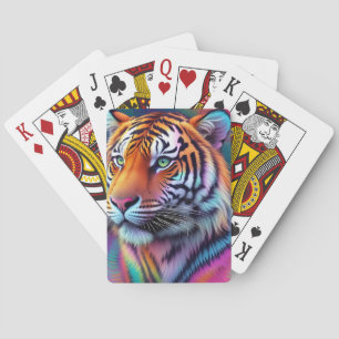 Rainbow Neon Psychedelic Tiger Digital Painting  Playing Cards