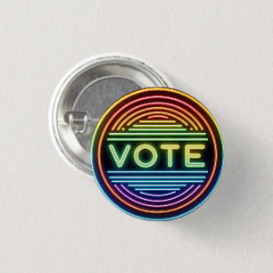 Rainbow Neon Vote Sign 1 Inch Round Button