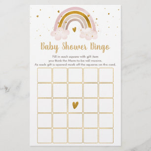 Rainbow Neutral Gold Pastel Baby Shower Bingo Game