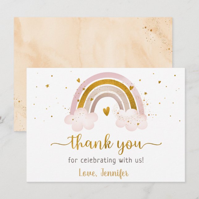 Rainbow Neutral Gold Pastel Baby Shower Thank You Card (Front/Back)