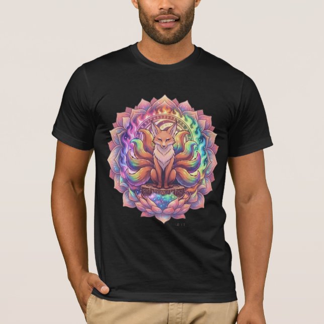  Rainbow Nine Tailed Fox Kitsune Mandala T-Shirt (Front)
