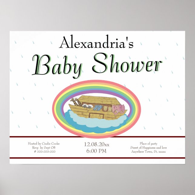 Rainbow Noah's Ark Baby Shower invitation Poster (Front)