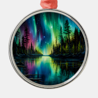 Rainbow Northern Lights Reflection on Water Metal Ornament