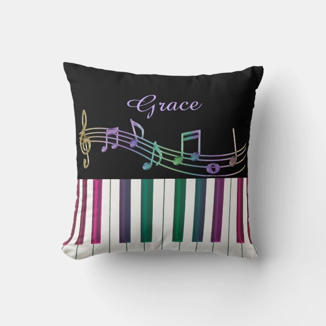 Rainbow Notes Piano Keyboard Personalized Pillow (Front)