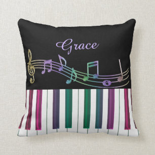 Rainbow Notes Piano Keyboard Personalized Pillow