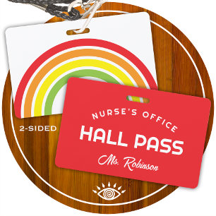 rainbow nurses office pass for school classroom badge