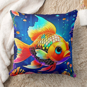 Rainbow Ocean Reef Fish Design Throw Pillow
