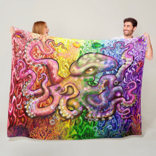 Rainbow Octopus Fleece Blanket