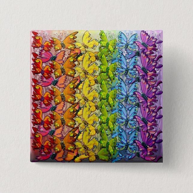 Rainbow of Butterflies 2 Inch Square Button (Front)