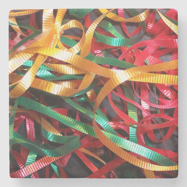 Rainbow of Christmas Ribbons Modern Stone Coaster (Front)