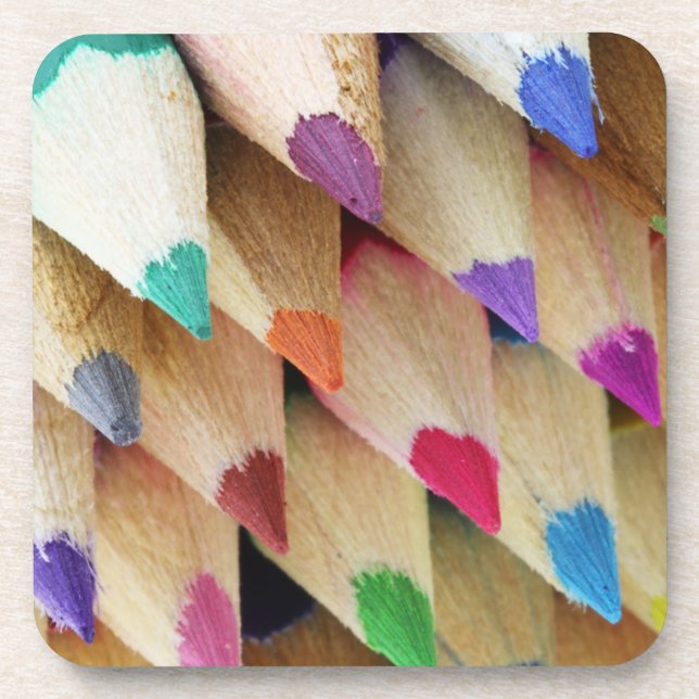 Rainbow of Coloured Pencil Points Coaster (Front)