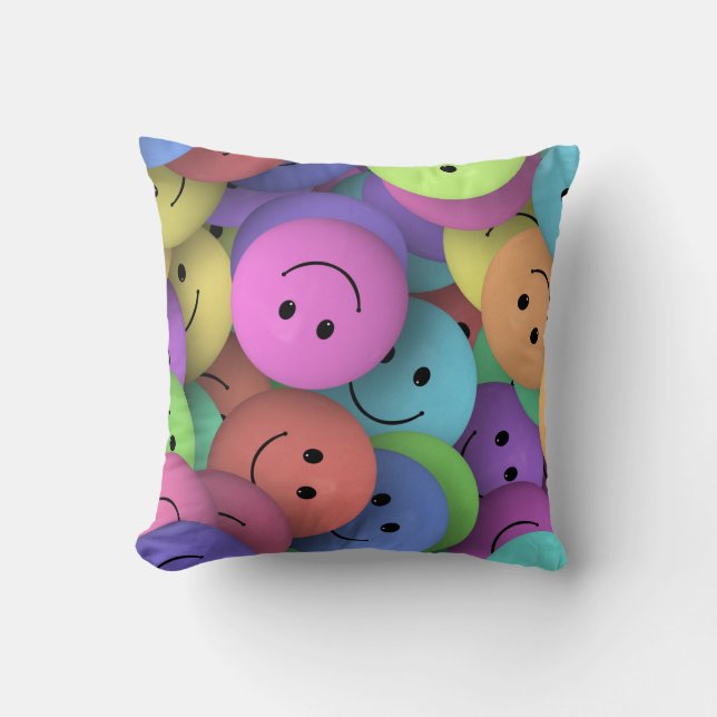 Rainbow of Colourful Happy Faces Throw Pillow (Front)