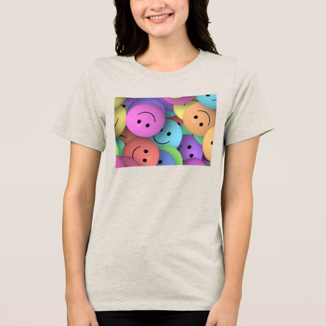 Rainbow of Colourful Happy Faces Tri-Blend Shirt (Front)
