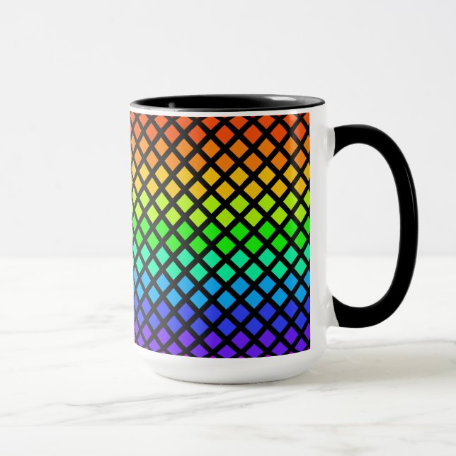 Rainbow of Diamonds mug - choose style & colour (Right)