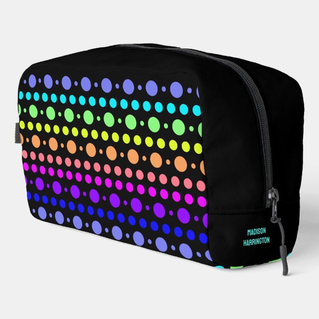 Rainbow of Dots Custom Name Dopp Kit (Right Corner)