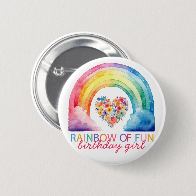 Rainbow of Fun Birthday Girl Button (Front & Back)