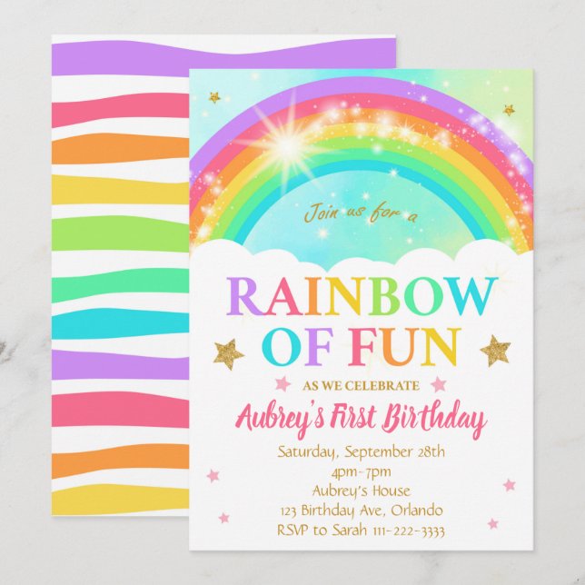 Rainbow of Fun Birthday Invitation (Front/Back)