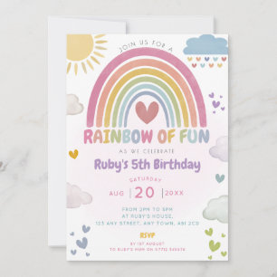 Rainbow of Fun Birthday Party Invite Bright Colour