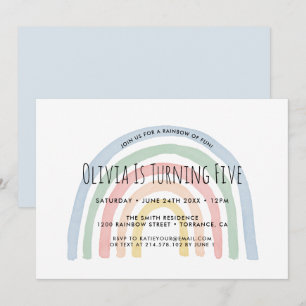 Rainbow Of Fun Rainbow 5th Birthday Invitation