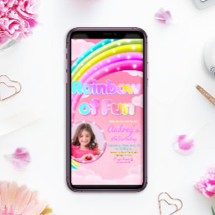 Rainbow of Fun with Photo Cellphone Invite