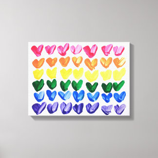 Rainbow of Love - Fun Colourful Hand Painted Heart Canvas Print