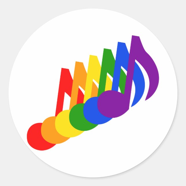 Rainbow of Musical Notes Classic Round Sticker (Front)