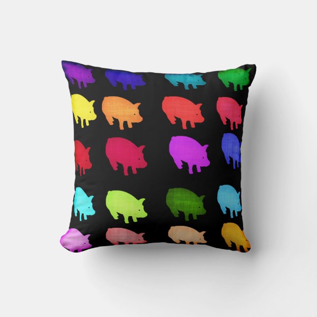 Rainbow Of Piggies Throw Pillow (Front)